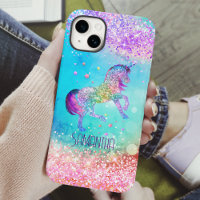 Cute unicorn pink Glitter rainbow aqua monogram