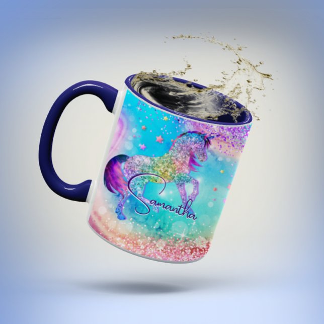 Cute unicorn pink Glitter rainbow aqua monogram Mug (Creator Uploaded)
