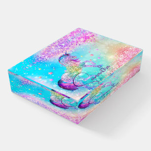 Cute unicorn pink Glitter rainbow aqua monogram Paperweight