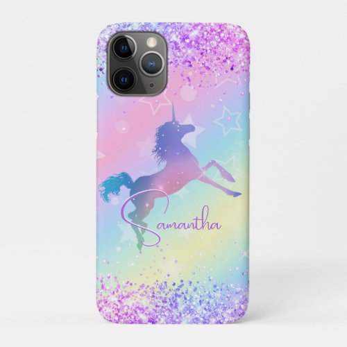 Cute unicorn pink Glitter rainbow art monogram Not iPhone 11 Pro Case