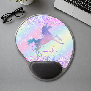 Cute unicorn pink Glitter rainbow art monogram Not Gel Mouse Pad