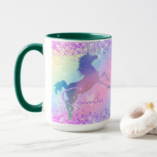 Cute unicorn pink Glitter rainbow art monogram Not Mug