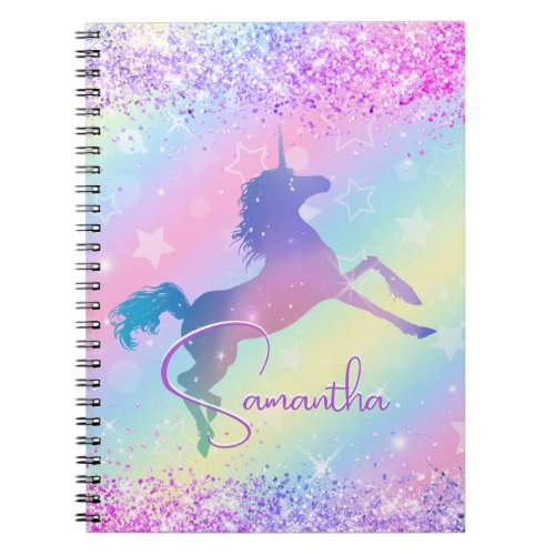 Cute unicorn pink Glitter rainbow art monogram Not Notebook