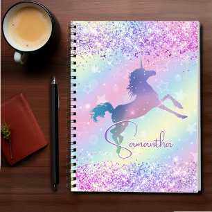 Cute unicorn pink Glitter rainbow art monogram Not Notebook