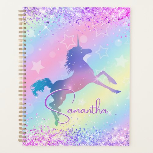 Cute unicorn pink Glitter rainbow art monogram Not Planner