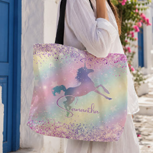 Cute unicorn pink Glitter rainbow art monogram Not Tote Bag