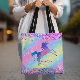 Cute unicorn pink Glitter rainbow art monogram Not Tote Bag