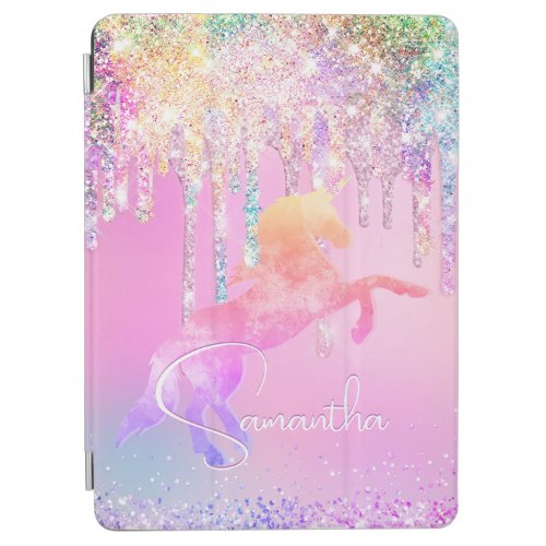 Cute unicorn pink Glitter rainbow Drips monogram iPad Air Cover