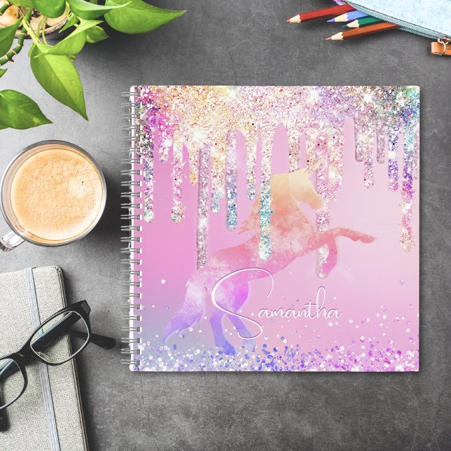 Cute unicorn pink Glitter rainbow Drips monogram Notebook (Creator Uploaded)