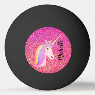 Cute Unicorn Pink Glitter Rainbow Fantasy Custom Ping Pong Ball