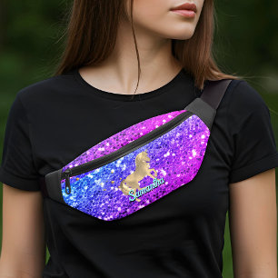 Cute unicorn pink Glitter rainbow gold monogram Fanny Pack