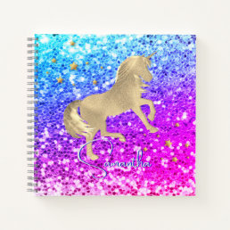 Cute unicorn pink Glitter rainbow gold monogram Notebook