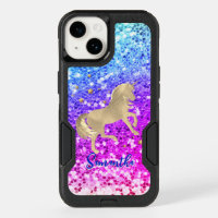 Cute unicorn pink Glitter rainbow gold monogram