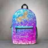 Unicorn holographic pink monogram name printed backpack Zazzle