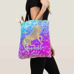 Cute unicorn pink Glitter rainbow gold monogram Tote Bag