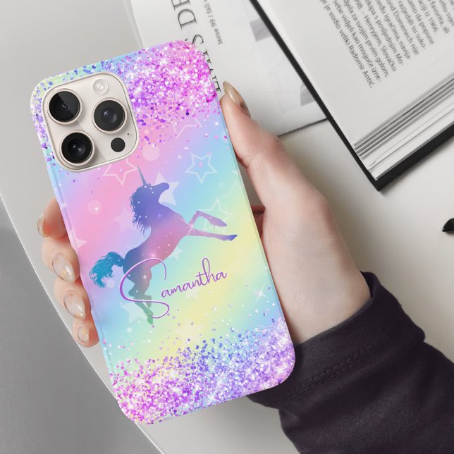 Cute unicorn pink Glitter rainbow monogram Case-Mate iPhone Case (Creator Uploaded)