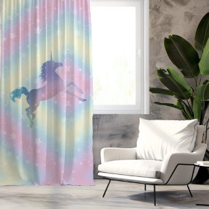 Cute unicorn pink Glitter rainbow Sheer Curtains