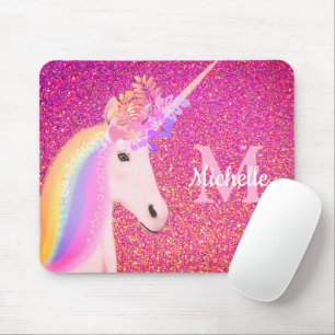 Cute Unicorn Pink Glitter Sparkle Personalized Mouse Pad