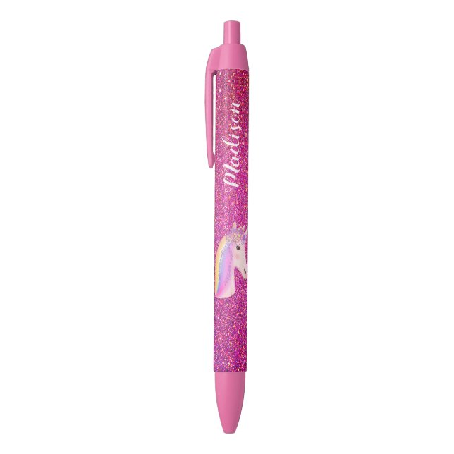 Cute Unicorn Pink Glitter Sparkle Personalized Pen (Top (Vertical))