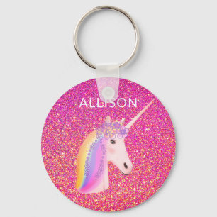 Cute Unicorn Pink Glitter Sparkles Fantasy Girls Keychain