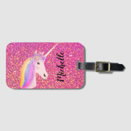Cute Unicorn Pink Glitter Sparkles Personalized Luggage Tag