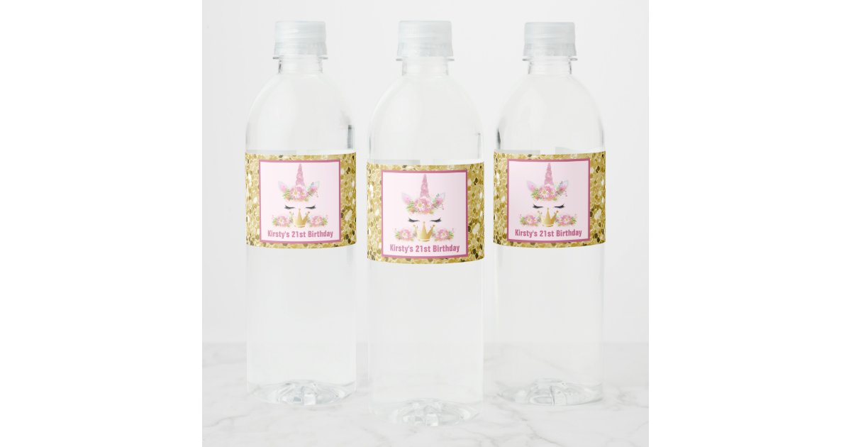 Unicorn Face Unicorn Water Bottle Labels, Zazzle