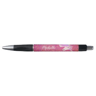 Cute Unicorn Pink Gold Glitter Girls Personalized Pen