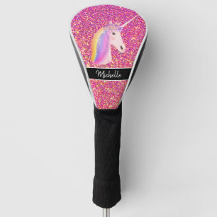 Cute Unicorn Pink Gold Glitter Personalized Golf Head Cover