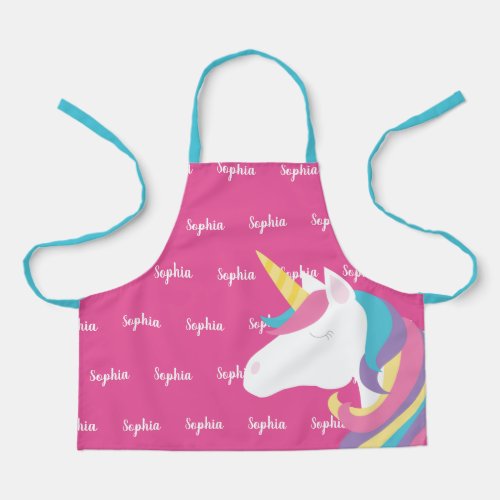 Cute Unicorn Pink Personalized Kids Apron