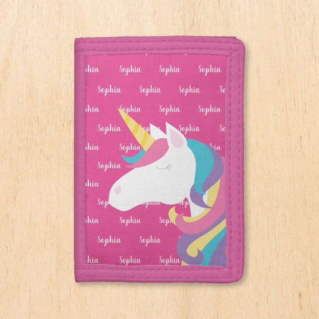 Cute Unicorn Pink Personalized Kids Name Trifold Wallet (Creator Uploaded)