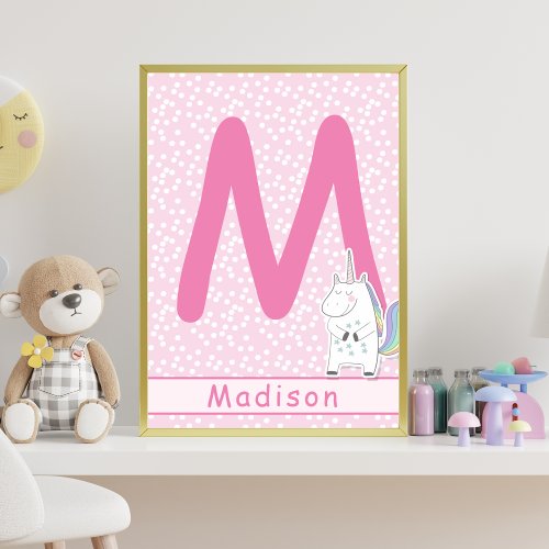 Cute Unicorn Pink Polkadots Girls Room or Nursery Poster