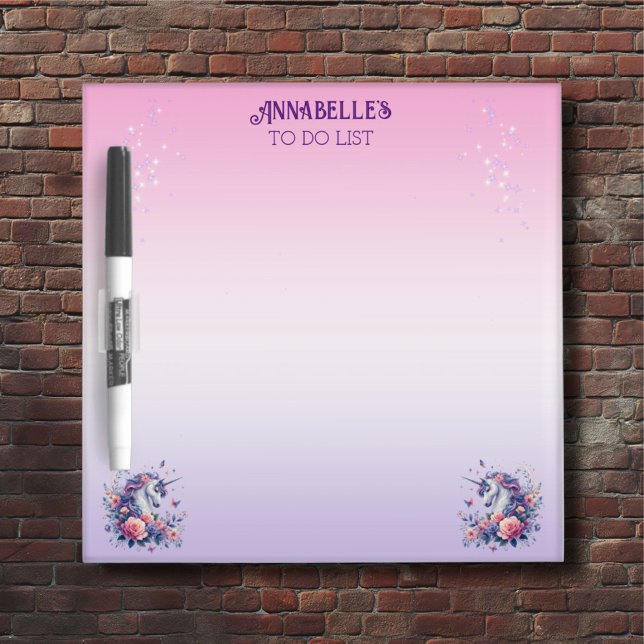 Cute Unicorn Pink Purple Girls Name  Dry Erase Board (Creator Uploaded)