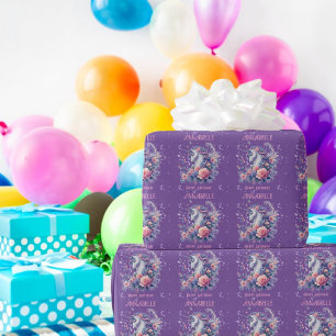 Cute Unicorn Pink Purple Glitter Girls Birthday Wrapping Paper