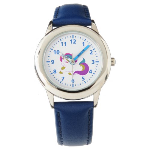 Cute unicorn pink purple white blue numbers watch