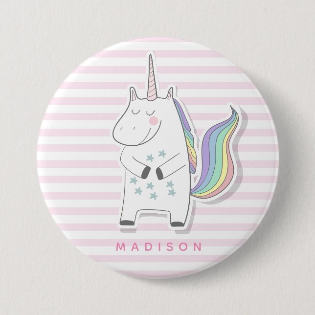 Cute Unicorn - Pink Striped Button (Front)