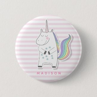 Cute Unicorn - Pink Striped Button