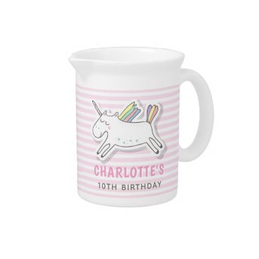 Cute Unicorn - Pink Striped Kids Birthday 