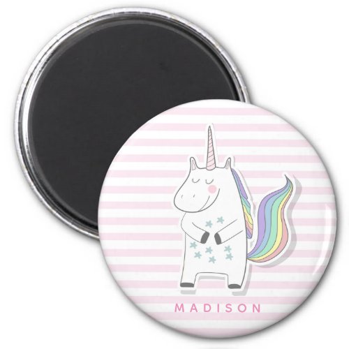 Cute Unicorn _ Pink Striped Magnet