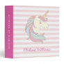 Cute Unicorn Pink Stripes Magical Pony Horse Girly 3 Ring Binder