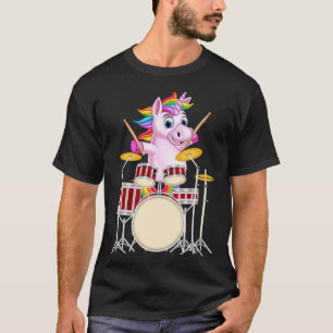 Cute Unicorn Playing Drum Drums & Cats Drummer T-Shirt