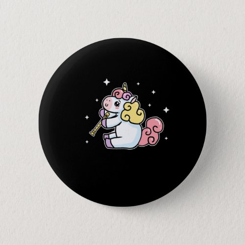 Cute Unicorn Playing Flute Flute Lover Gift Button