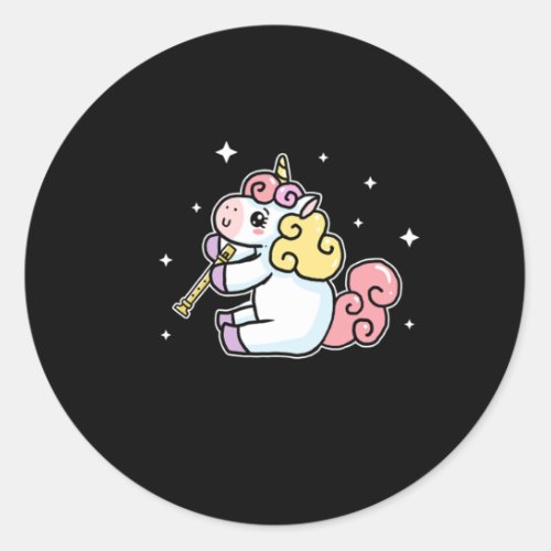 Cute Unicorn Playing Flute Flute Lover Gift Classic Round Sticker