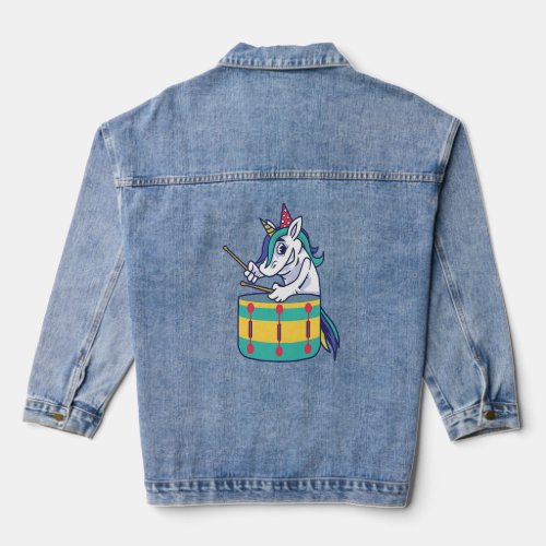 Cute Unicorn Playing Snare Percussion Snare Drumme Denim Jacket