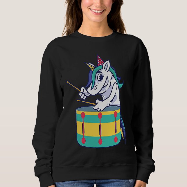 Cute Unicorn Playing Snare Percussion Snare Drumme Sweatshirt (Front)