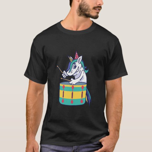 Cute Unicorn Playing Snare Percussion Snare Drumme T_Shirt