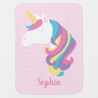 Cute Unicorn Polka Dot Personalized Baby Blanket