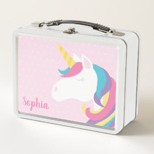 Cute Unicorn Polka Dot Personalized Girl Metal Lunch Box