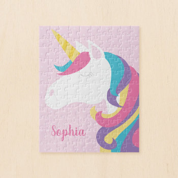 Cute Unicorn Polka Dot Personalized Kids Jigsaw Puzzle by printcreekstudio at Zazzle