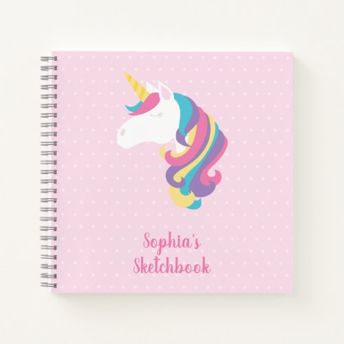 Cute Unicorn Polka Dot Personalized Sketchbook Notebook