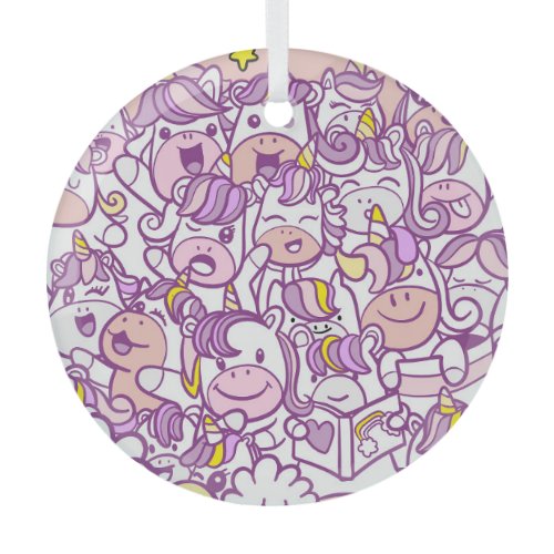 Cute Unicorn Pony: Magic Doodle Collection Glass Ornament